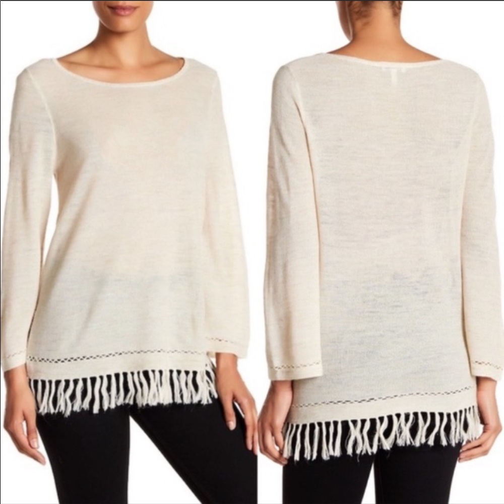 Joie Annalie Wool Linen Blend Fringed Sweater